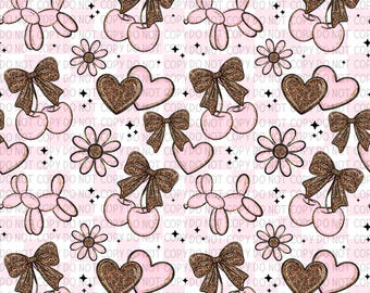 Pink Cherries Leopard Bow Seamless Pattern, Valentine's Day PNG (Digital Download)