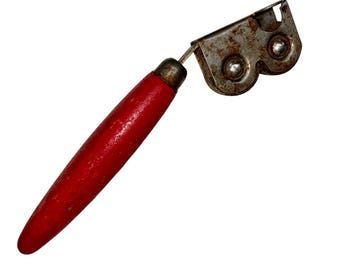 Vintage 1930s Ekco Manual Knife Sharpener USA Red Wood Handle 6.5" Long #t