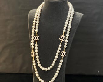 Pearl Necklace Gold Charm Pendant