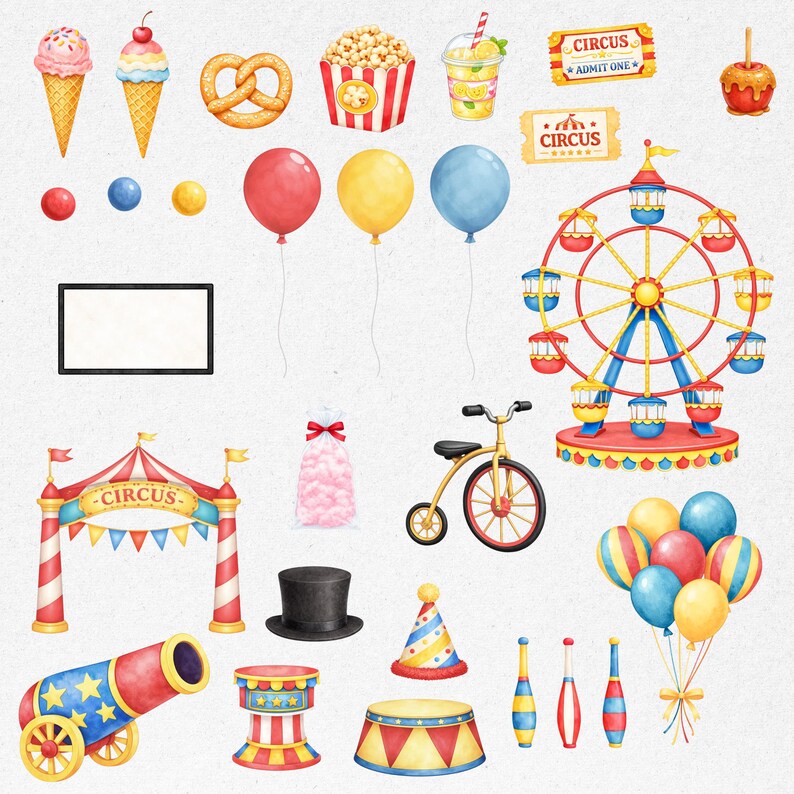 Circus Animals Clipart Bundle, Cute Watercolour Carnival Clipart PNG ...