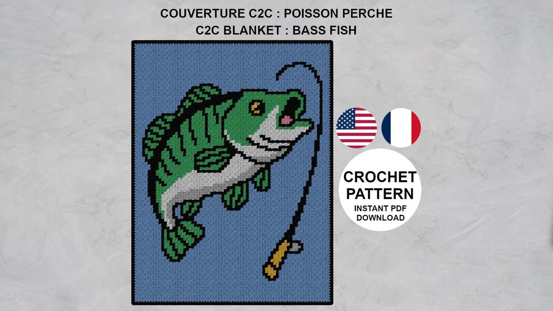 Bass Fish Blanket Crochet Pattern for Adult, Child, Teenager, C2c ...