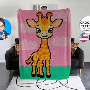 Little giraffe C2C blanket crochet pattern, savannah afghan pattern, graphghan corner to corner animal, graph for child, plaid gift boy girl