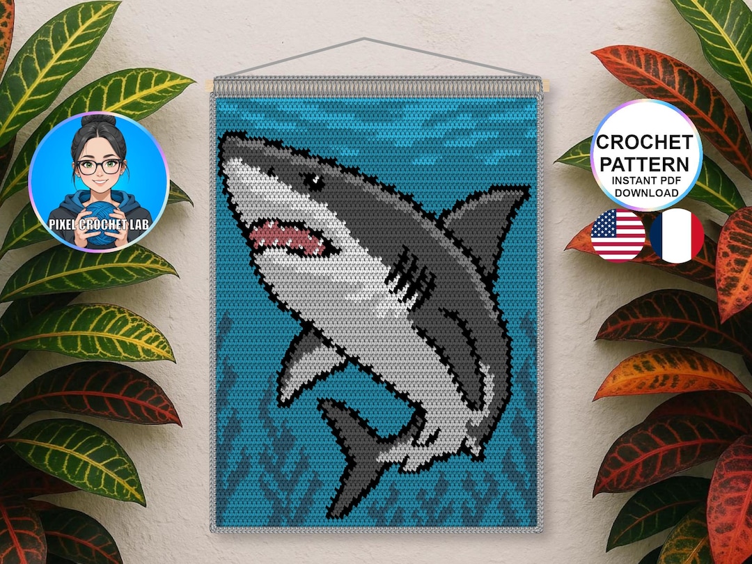 Great White Shark Tapestry Crochet Pattern | Wall Hanging Decor Kids ...