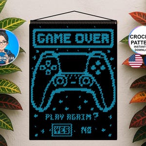 Video Game Controller Tapestry Crochet Pattern | Wall Hanging Decor | Game Over Crochet Wall Art Design | Pattern Pixel Art | Grid Chart
