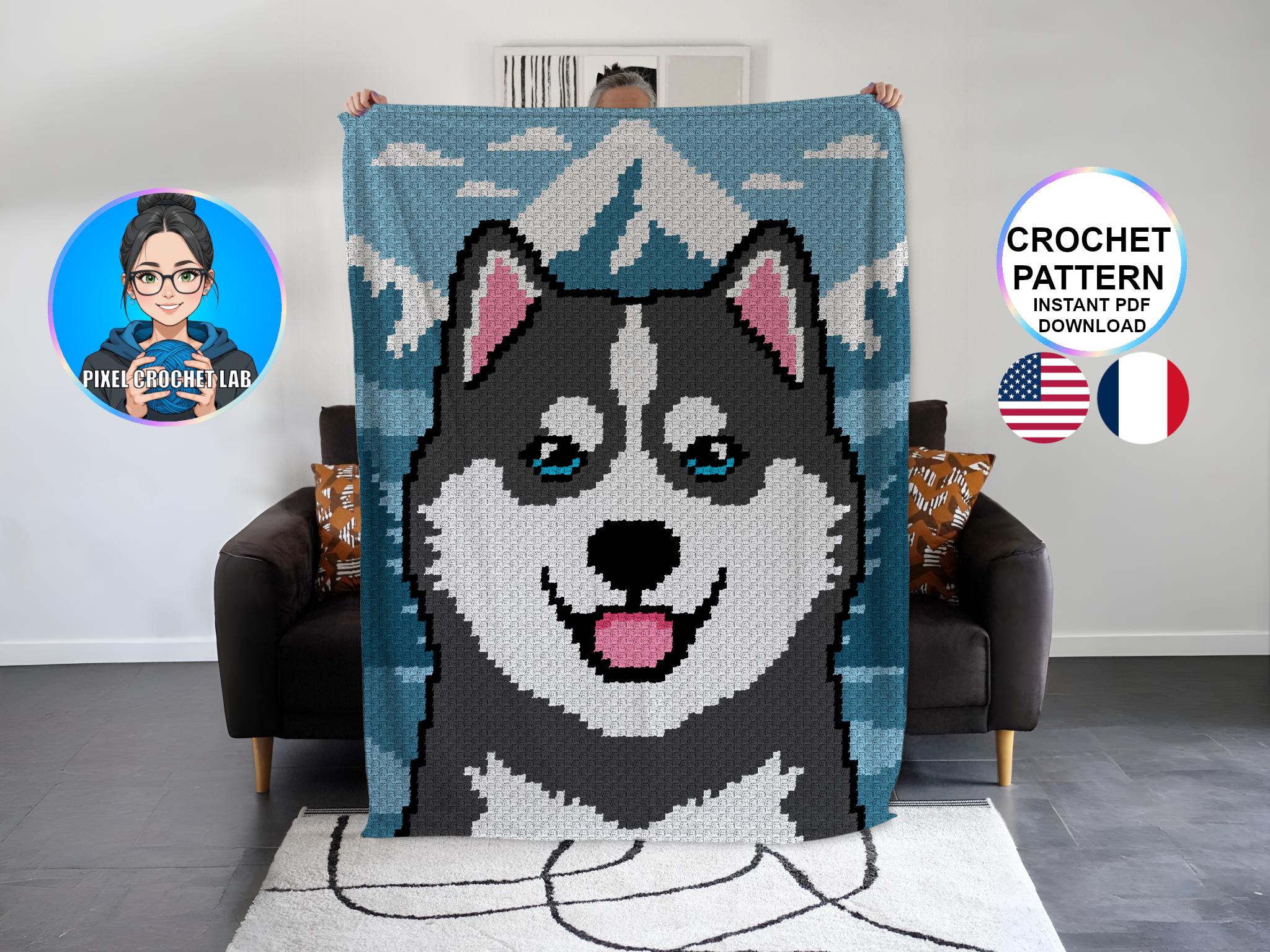 39 Husky Crochet Patterns for Plushies, Loveys, Cup Cozies, and Handmade Gifts 17 husky C2C blanket crochet