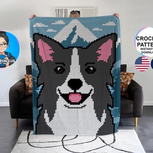 Border collie patron couverture C2C au crochet, motif afghan animal , graphghan pattern, modèle pdf, corner to corner chien de berger graph