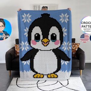 C2C haakpatroon voor pinguïndeken, pinguïn deken, geboortepatroon in de vorm van een graaf, babypatroon, kinderpatroon, cadeau voor meisjes en jongens