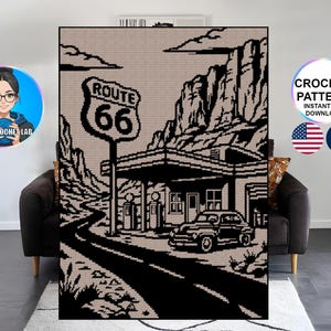 Route 66 Road Trip Blanket Tapestry Crochet Pattern | Vintage Gas Station Graphghan | SC design | Single Crochet Chart | USA Retro Afghan