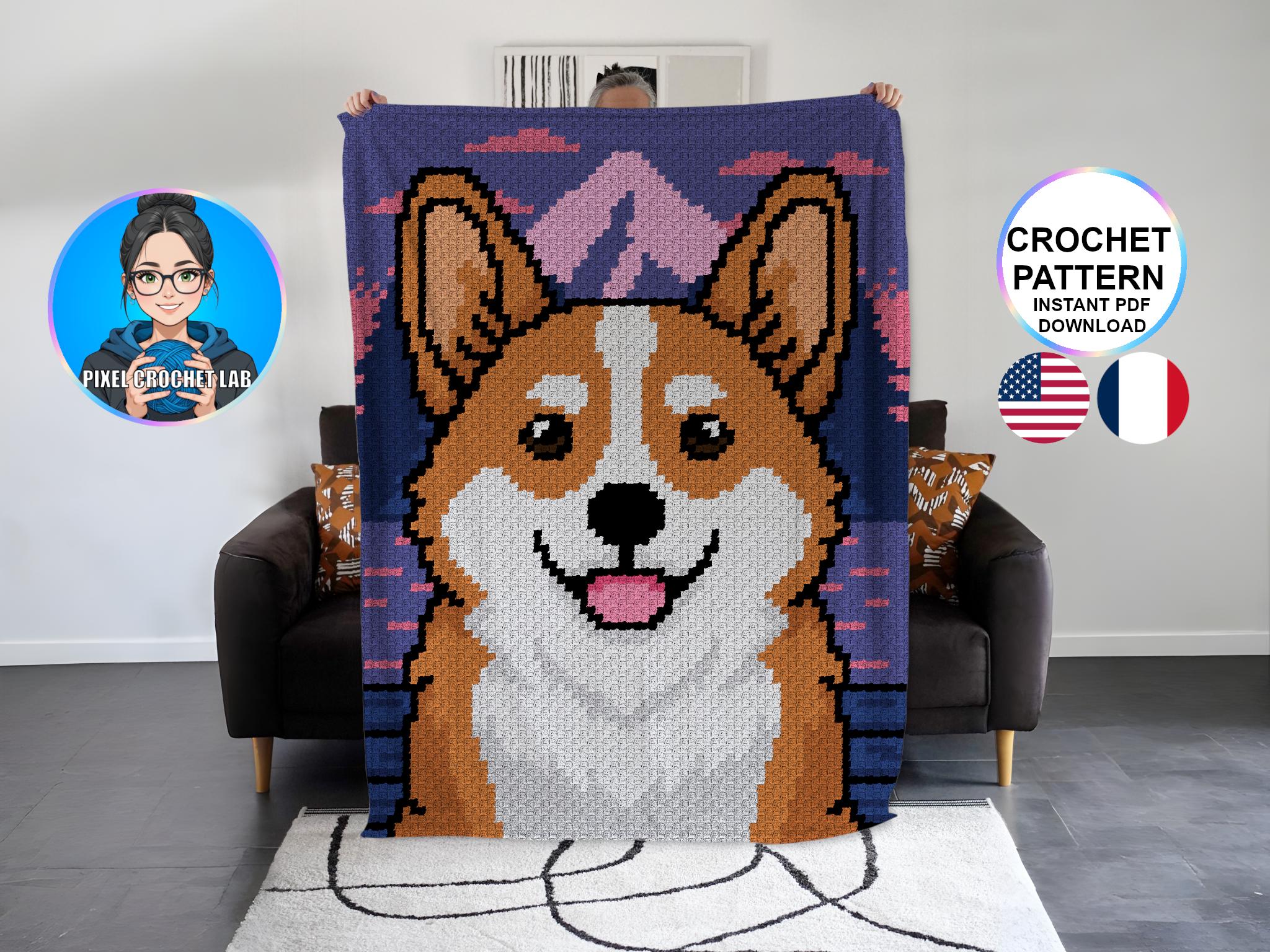 35 Corgi Crochet Patterns for Amigurumi, Pillows, Keychains, and Dog-Lover Gifts 30 Welsh corgi C2C blanket crochet