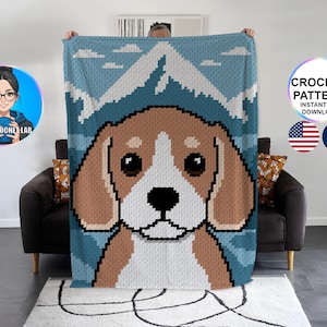 Beagle patron couverture C2C au crochet, motif afghan animal chien, graphghan pattern, modèle, corner to corner graph,  dog mom dog dad