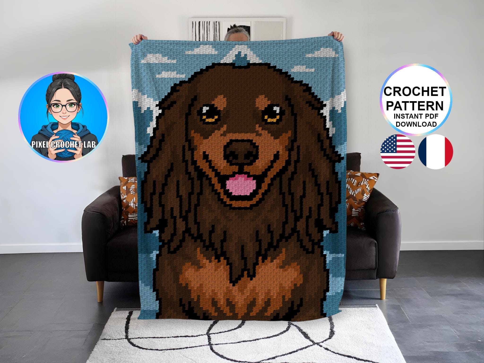 Dog Graphgan Patterns Long Haired Dachshund C2C Crochet Blanket Pattern | Corner to Corner ...