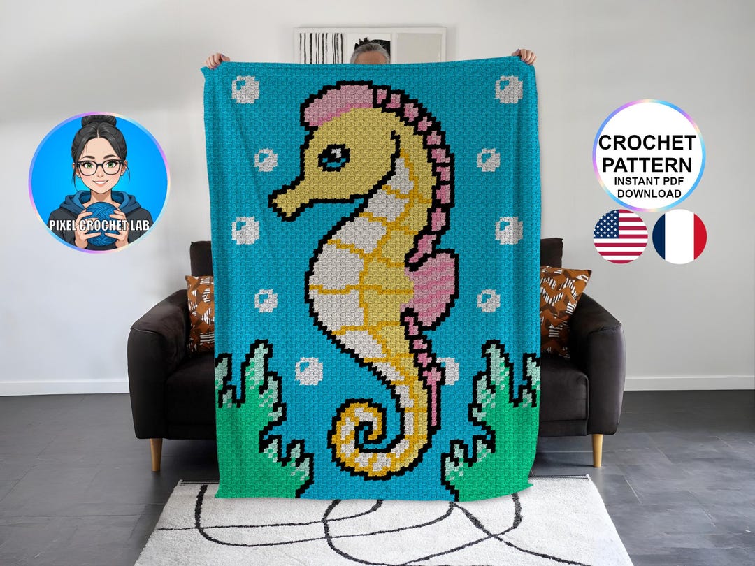 Seahorse C2C Blanket Crochet Pattern, Marin Animal Afghan Pattern ...