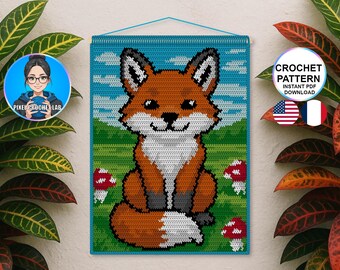 Fox Tapestry Crochet Pattern | Wall Hanging Forest Decor Kids Adults | Crochet Wall Art Design | Animal Pattern Pixel Art Grid Chart PDF