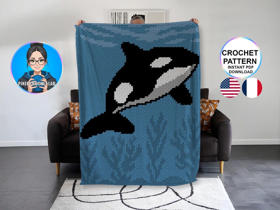 Orca C2C Crochet Blanket Pattern | Killer Whale Graphghan Plaid | Ocean ...
