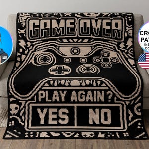 Manta de ganchillo con diseño de mando de videojuegos | Cuadros para gamers | Cuadrícula de puntadas apretadas | Decoración para gamers | Juego terminado