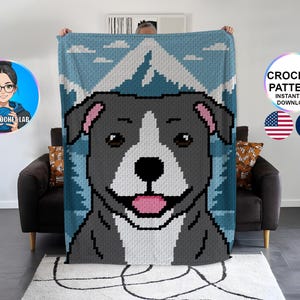 Staffie patron couverture C2C crochet, motif afghan staff chien, graphghan pattern, modèle corner to corner graph staffordshire bull terrier