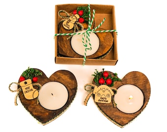 Personalized Christmas Candle Holder, Rustic Christmas Gifts, Noel Heart Candle Holder, New Year, Xmas, Happy Holiday, Merry Christmas Favor