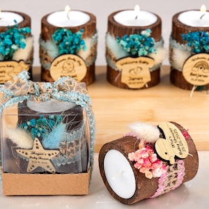 Baby Shower Favors, Wooden Tealight Holders, Personalized Candle Holder Favors, Baptism Favors, Baby in Bloom, Blue Baby Shower, Baby Girl,