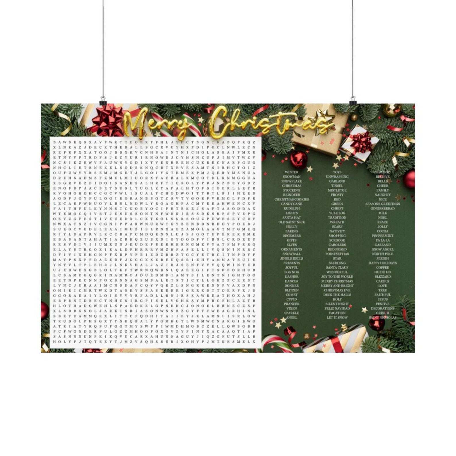 Giant Christmas Word Search Poster Family Holiday Game (digital