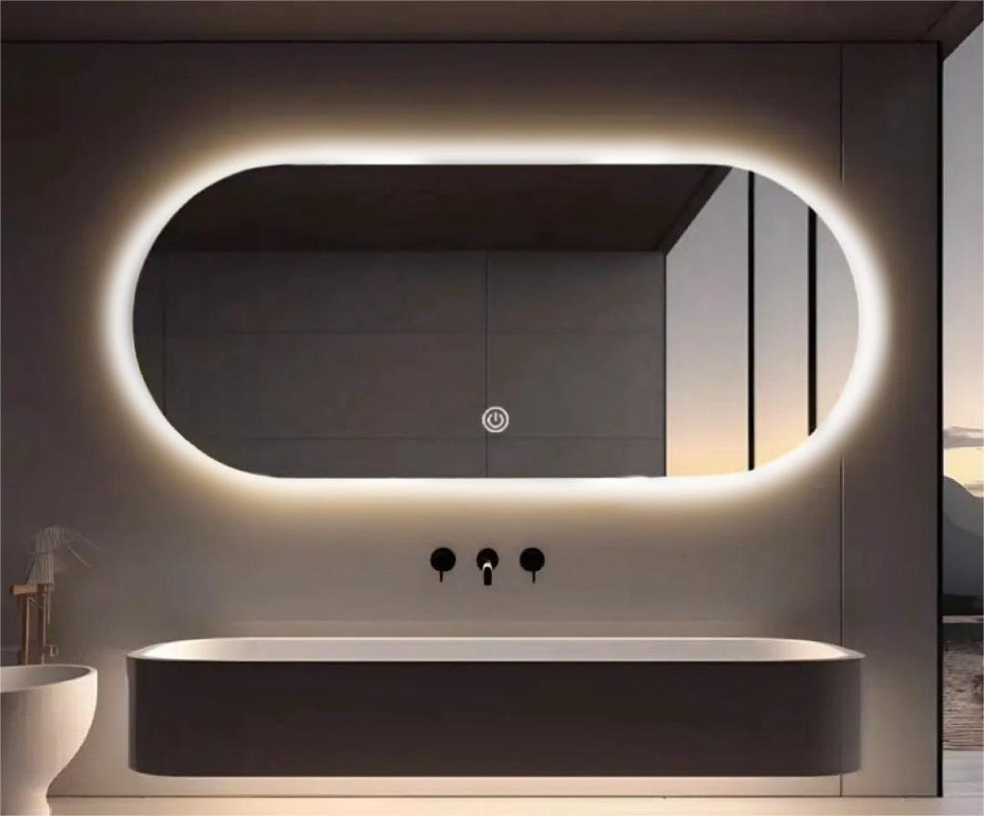 Polytec Rounded Mirror Frameless Rounded Rectangle Mirror With Lights - Etsy