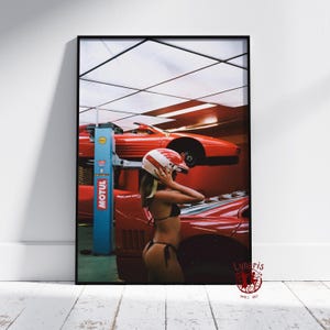Vintage Sports Car Poster | Car Girl Wall Art | Unframed Canvas Print | Gift Car Race Art Poster