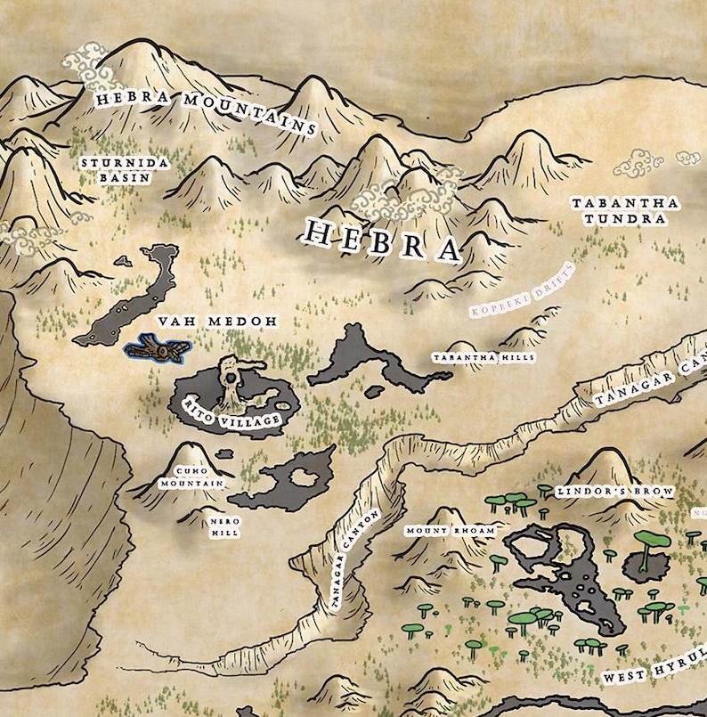 El Rito Map The Legend of Zelda Map Poster | Hyrule Wall Art | Unframed Canvas ...