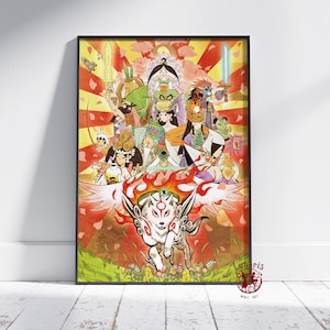 Okami Poster | Amaterasu Wall Art | Unframed Canvas Print | Gift Game Poster