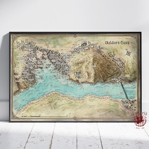 Baldur's Gate Karte Poster | Dungeons & Dragons Wandkunst | Ungerahmt Leinwanddruck | Geschenk Spiel Poster