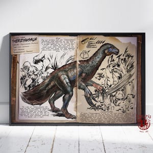 Ark Survival Evolved Dossiers Poster | Therizinosaur Wall Art | Unframed Canvas Print | Gift Game Poster #2