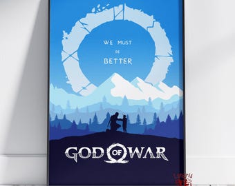 Kriegsgott Poster | Kratos Wandkunst | Ungerahmt Leinwanddruck | Geschenk Spiel Poster