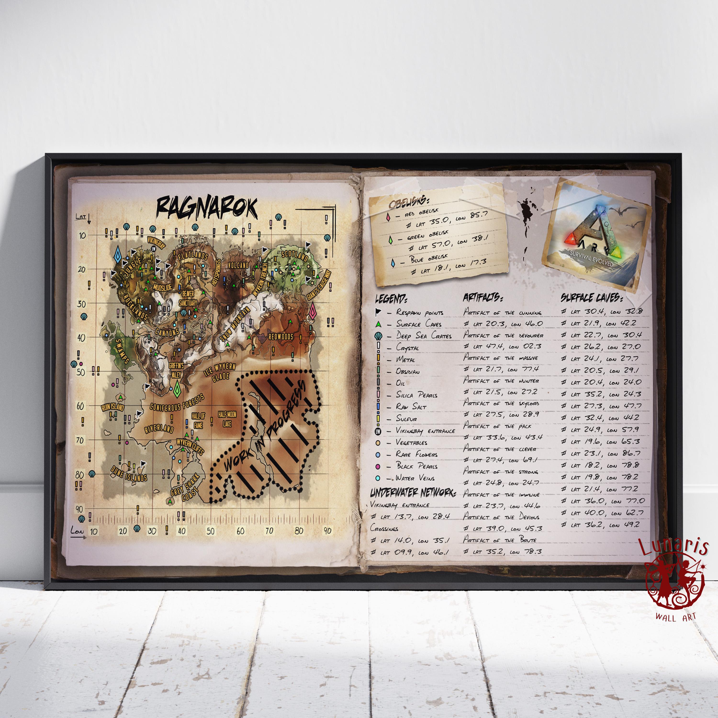 Ark Survival Evolved Island Map Poster | Ragnarok Wall Art | Unframed ...