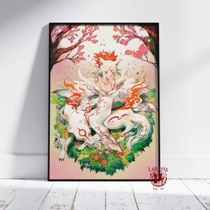Okami Poster | Amaterasu Wall Art | Unframed Canvas Print | Gift Game Poster #2
