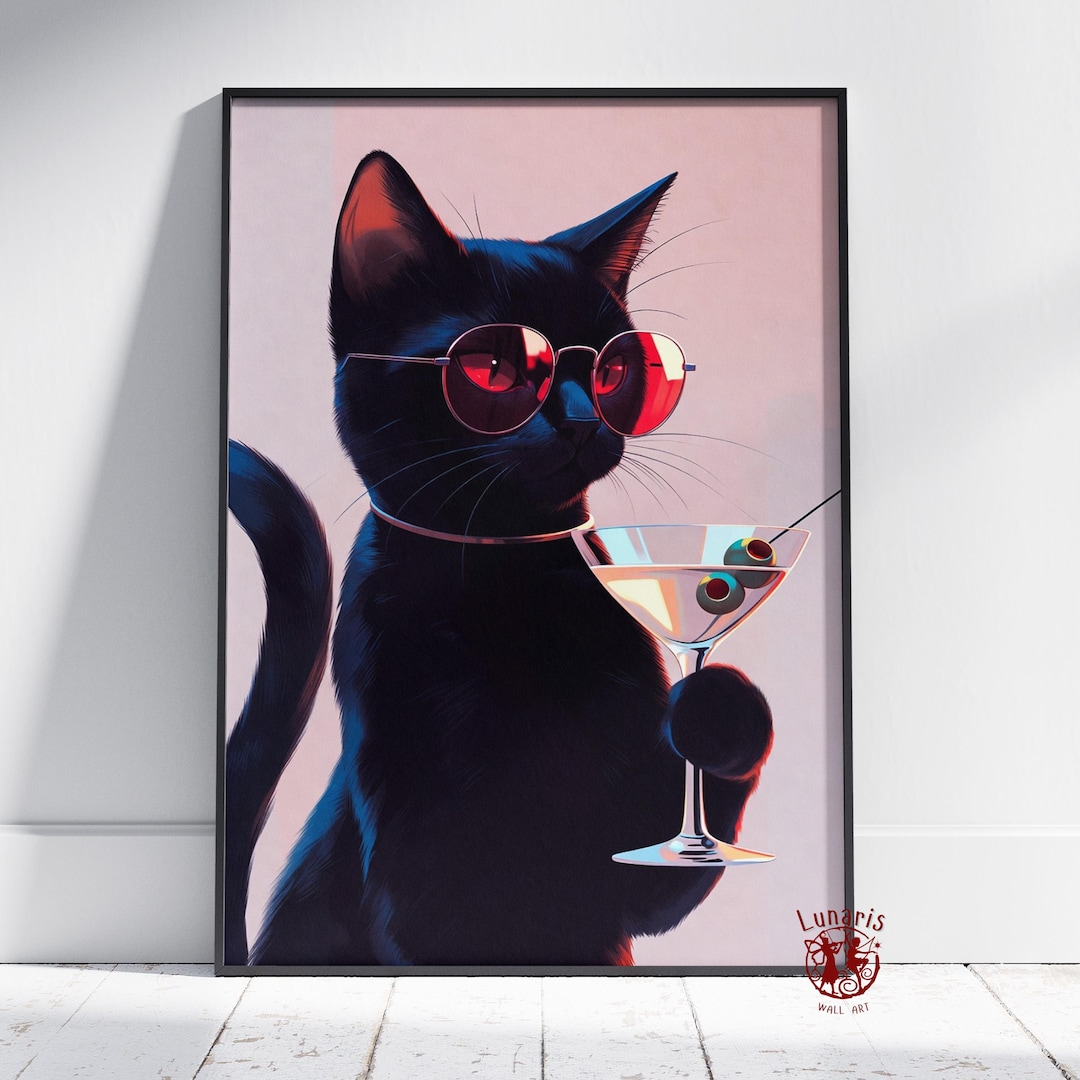 Cat and Wine Poster | Cat Lover Wall Art | Unframed Canvas Print | Gift ...