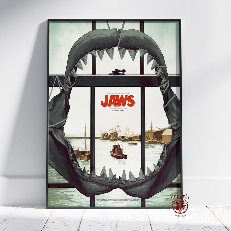 Jaws Frame Jaws Poster | Brody Wall Art | Unframed Canvas Print | Gift Movie ...