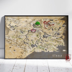 Póster del mapa de The Legend of Zelda / Arte mural de Hyrule / Impresión en lienzo sin marco / Póster de juego de regalo