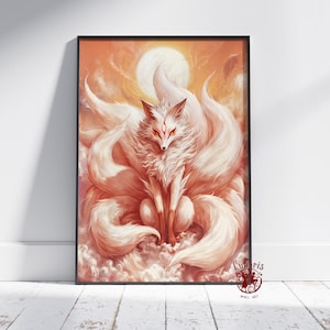 Neunschwänziges Kitsune Poster | Traditionelle Japanische Wandkunst | Ungerahmt Leinwanddruck | Geschenk Japanische Mythologie Poster