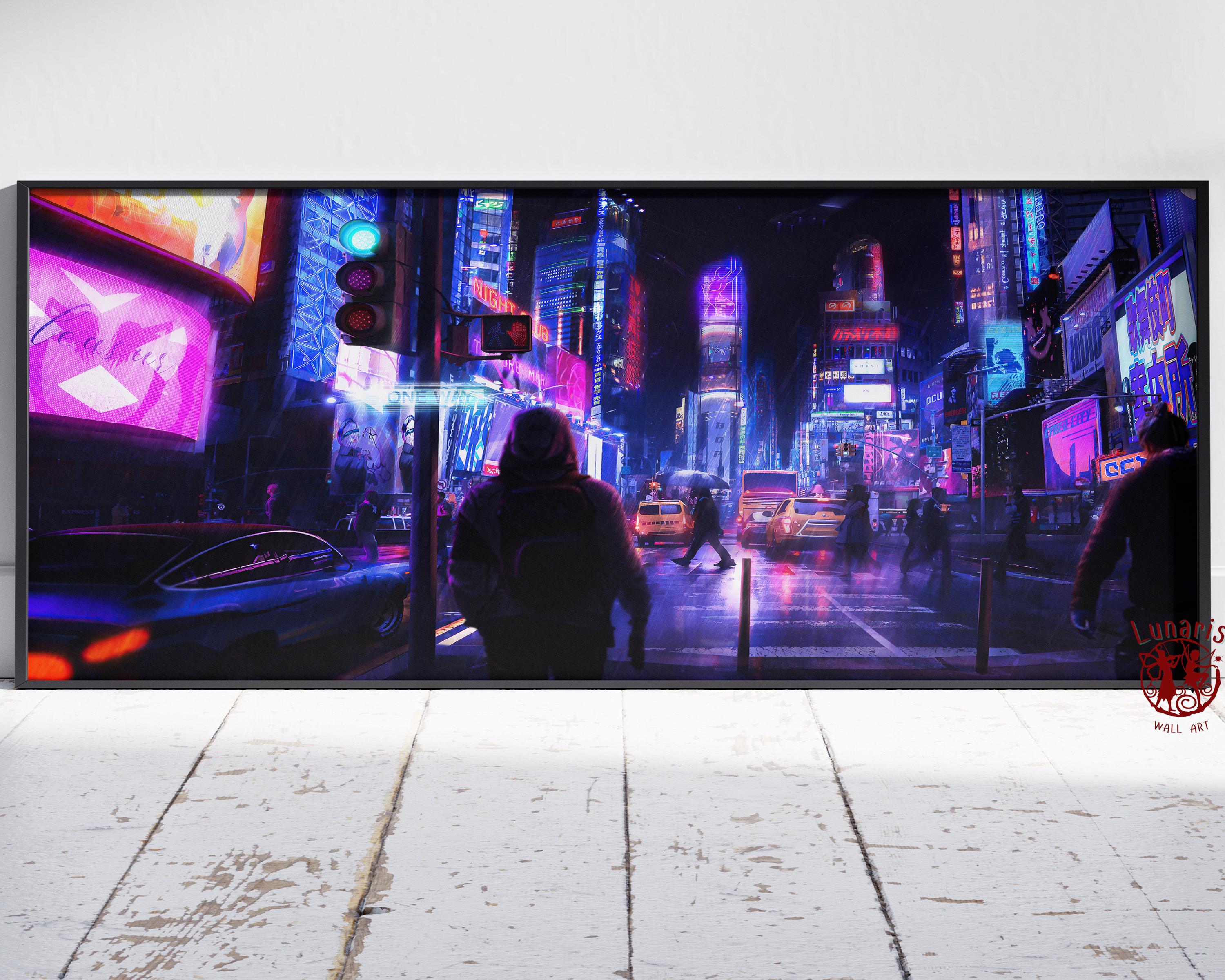 Cyberpunk Neon City Poster | Futuristic Night Cityscape Wall Art ...