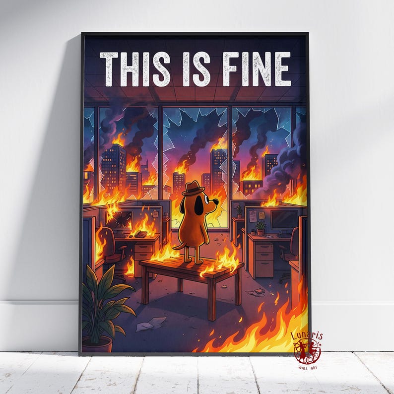 This is Fine Meme Poster | Dog in Fire Meme Wall Art | Unframed Canvas ...