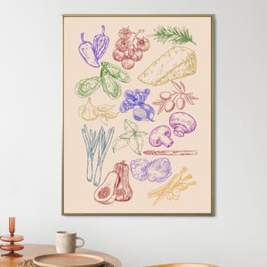 Food Illustration in color poster, Retro food art print, Trendy food poster, Food art print, Wall art for kitchen, Dinner print, Art Decor