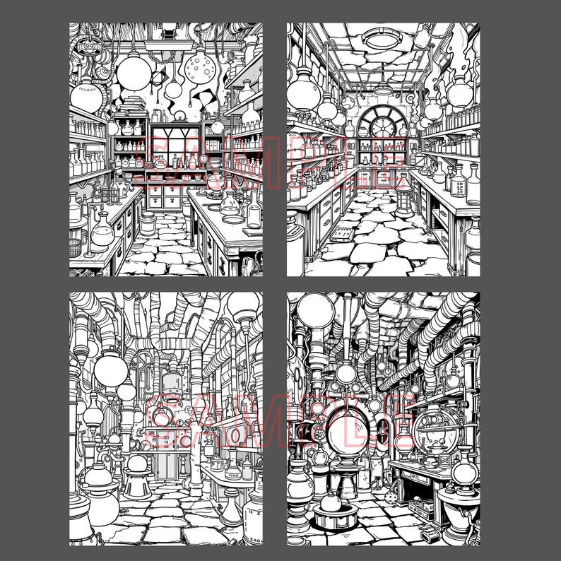 60 Fantasy Alchemy Laboratory Coloring Pages - Adult and Kids Coloring