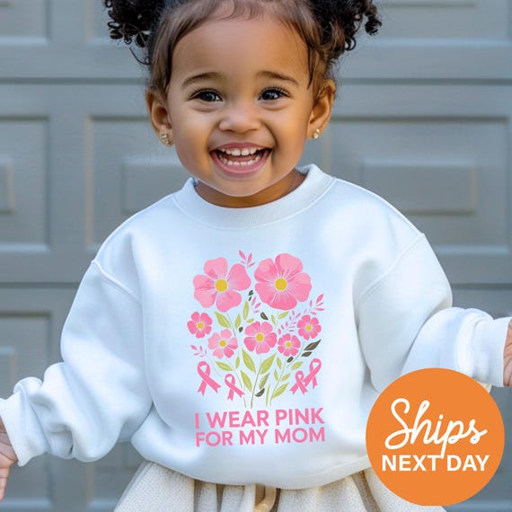 Breast Cancer Awareness Kids Crewneck, I Wear Pink for Her, Pink Ribbon Kids, October Awareness, Support Fighter