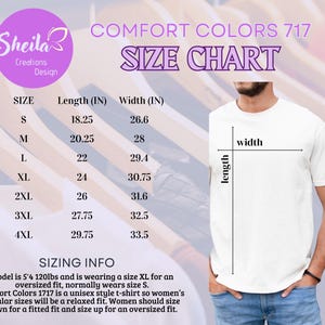 a man wearing a white t - shirt with a size chart