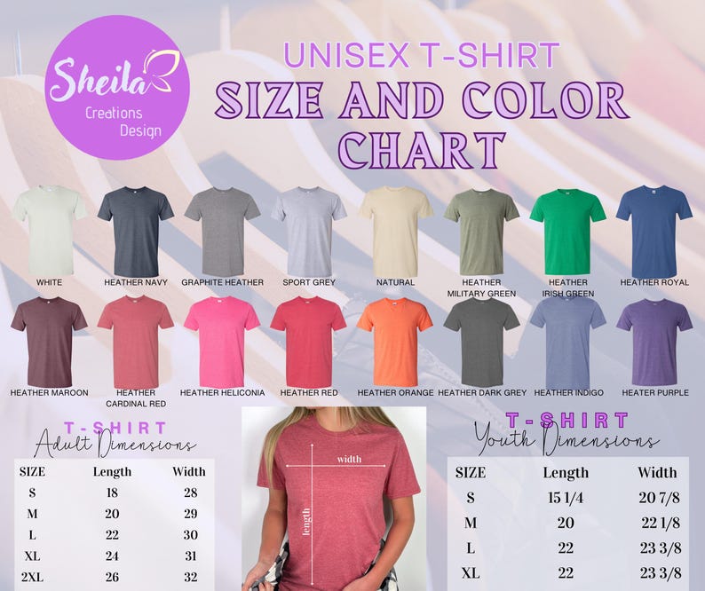 a women's t - shirt size and color chart