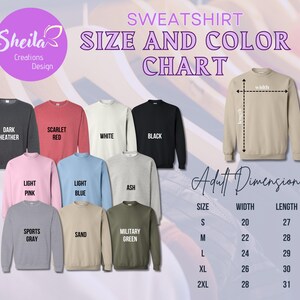 sweatshirt size and color chart