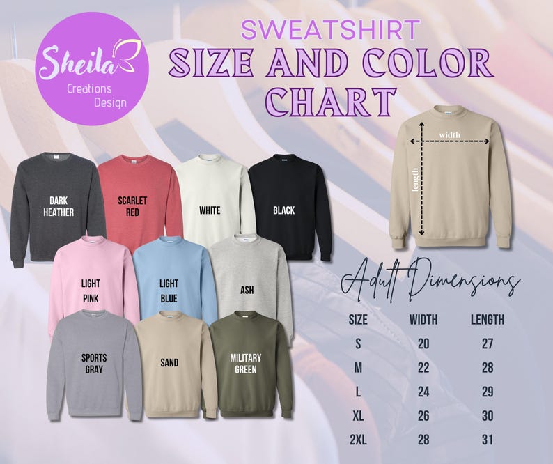 sweatshirt size and color chart