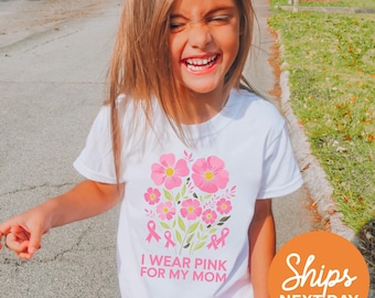 Breast Cancer Awareness Shirt, Pink Ribbon Kids Tee, I Wear Pink for Her, Toddler Boho Shirt, Support Survivor Gift
