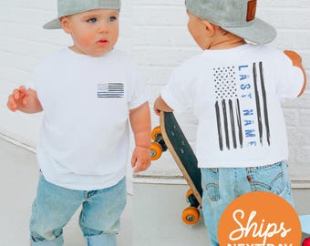 Kids Police Support Crewneck: Distressed Thin Blue Line Flag Sweatshirt ( V15045 )