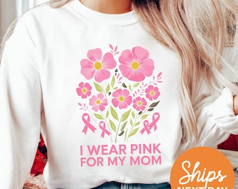 Custom Breast Cancer Sweatshirt / I Wear Pink for Her Hoodie / Boho Pink Ribbon Crewneck / October Awareness Gift / Survivor Shirt