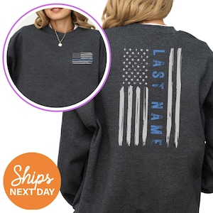 Personalized Law Enforcement Support Sweatshirt / USA Flag Crewneck / Custom Badge & Name Option