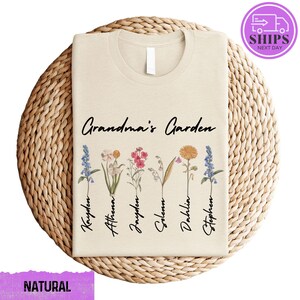 Grandma&#39;s Garden Shirt / Custom Birthflower Shirt / Personalized Floral Shirt / Gift for Grandma / Birth Month Flower Tee/ Grandma Gift